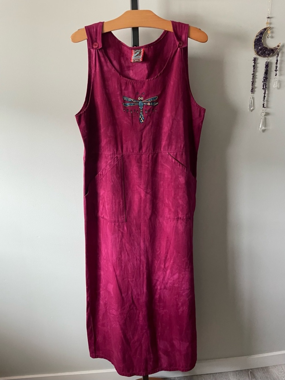 90s Vintage Dagoli Dragonfly 100% Cotton Tank Dress Acid Wash Dyed Artisan M